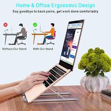 Energy - ENRG Portable Aluminum Foldable Laptop Metal Stand Hinge Adjustable Height Folding Holder Solid With Anti Slip Rubber Grips Silver